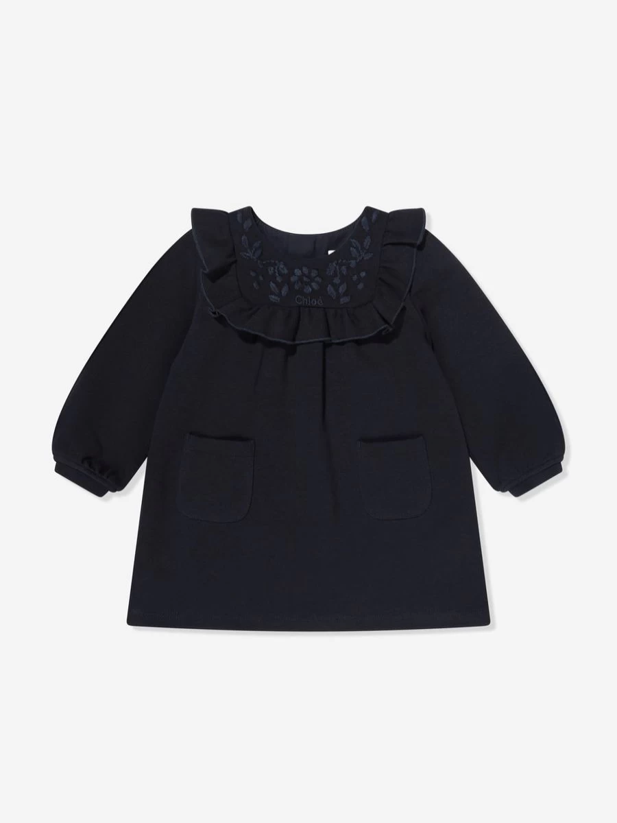Chloé Baby Girls Navy Ruffle Trim Dress - Elegant & Comfortable Outfit