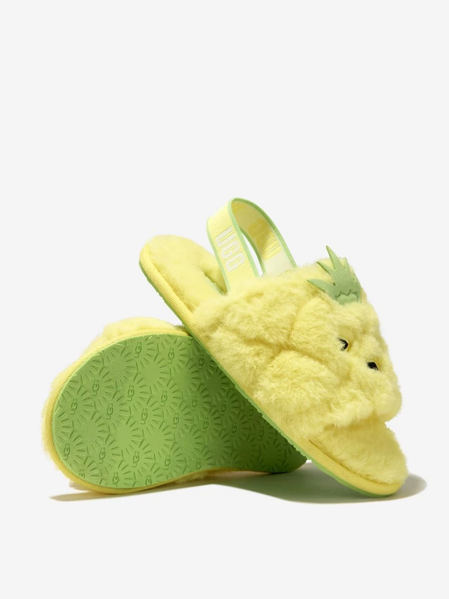 UGG Boys' Pineapple Plush Slippers for Kids - Yellow Fluffy House Shoes