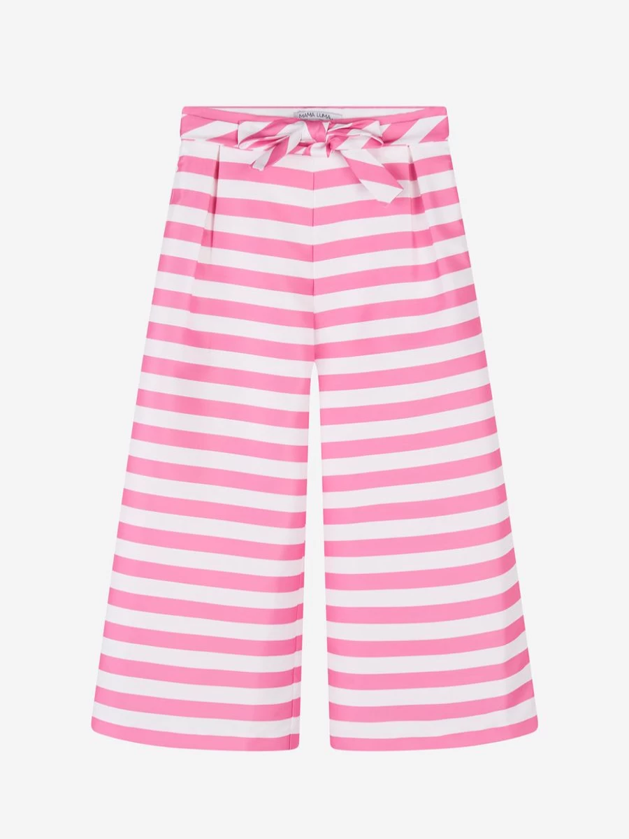 Mama Luma Girls Pink Striped Wide Leg Trousers for Kids - Comfortable & Stylish High Waist Pants
