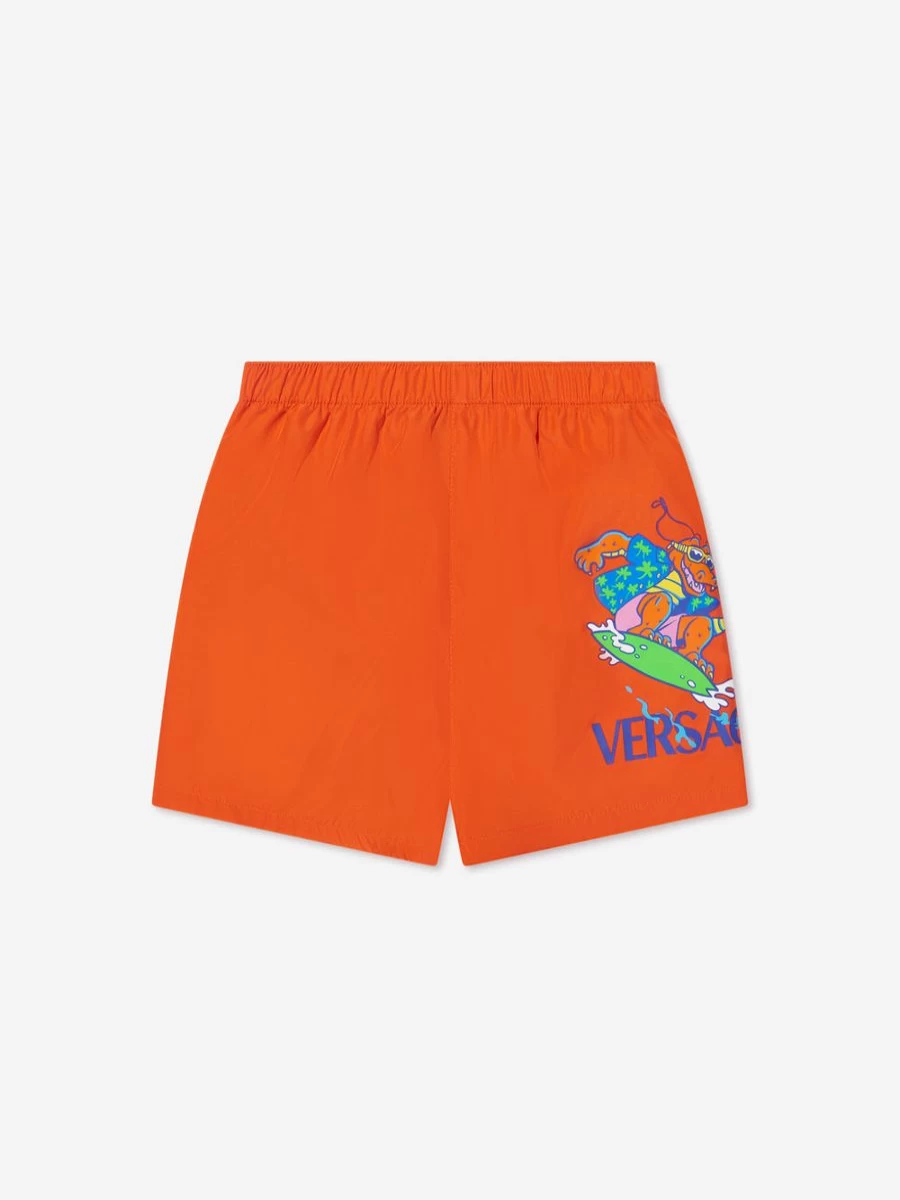 Versace Boys' Orange Crocodile Print Swim Shorts for Kids