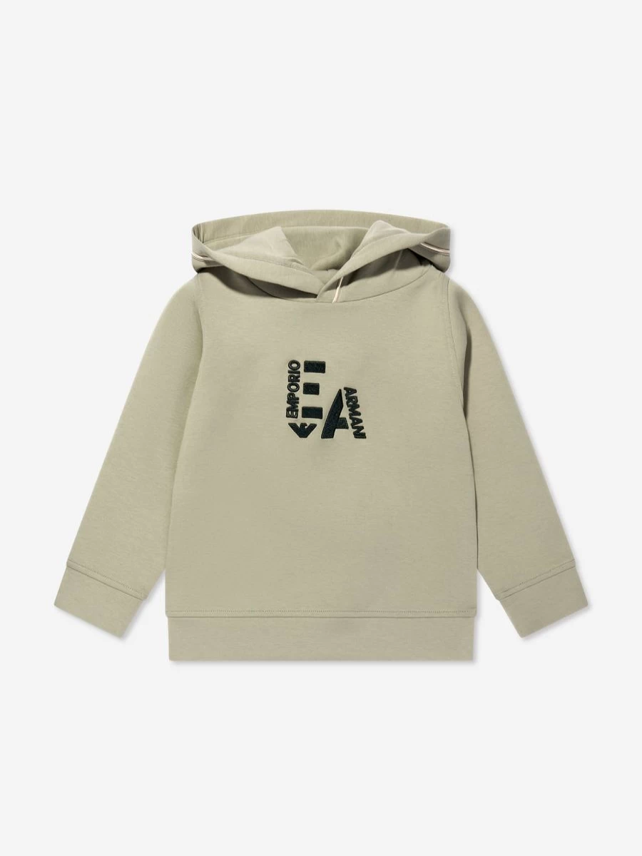 Emporio Armani Boys' Green Logo Hoodie for Kids - Stylish Cotton Pullover