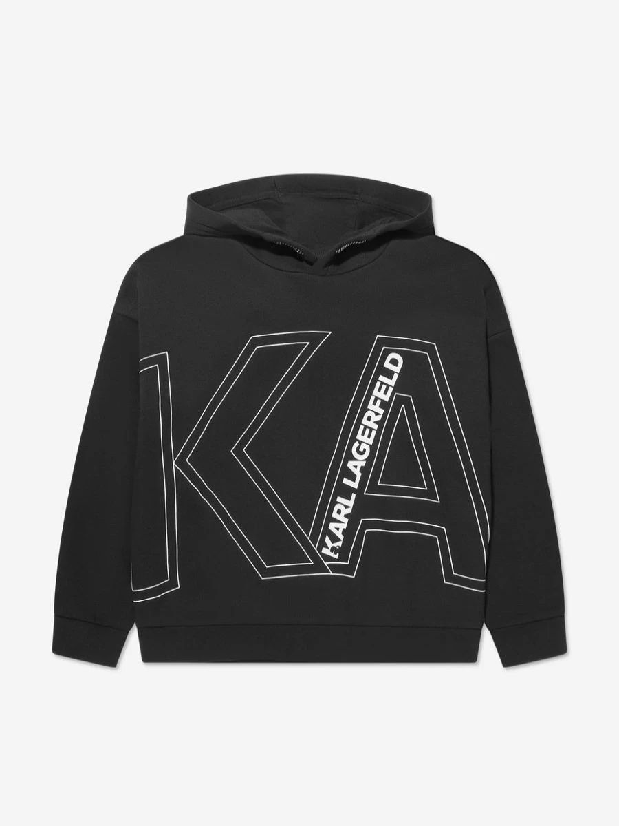 Karl Lagerfeld Boys' Black Logo Hoodie for Kids - Stylish Pullover with Branded Design