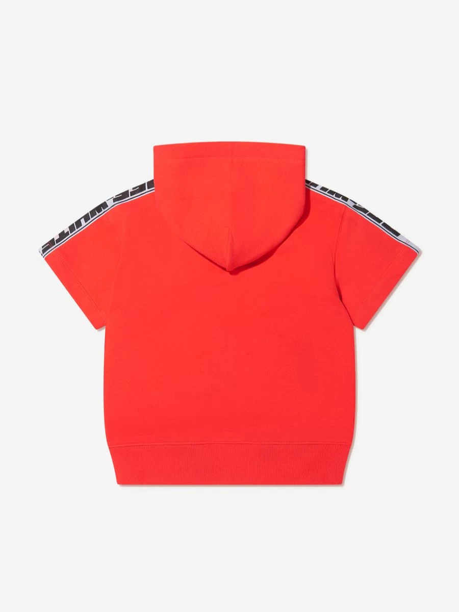 Off-White Girls Cotton Short Sleeve Zip-Up Hoodie with Logo Band