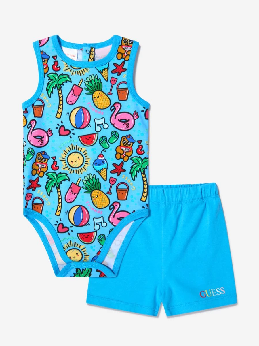 Guess Baby Girls' Cute Bodysuit & Shorts Outfit Set - Soft Cotton Summer Romper