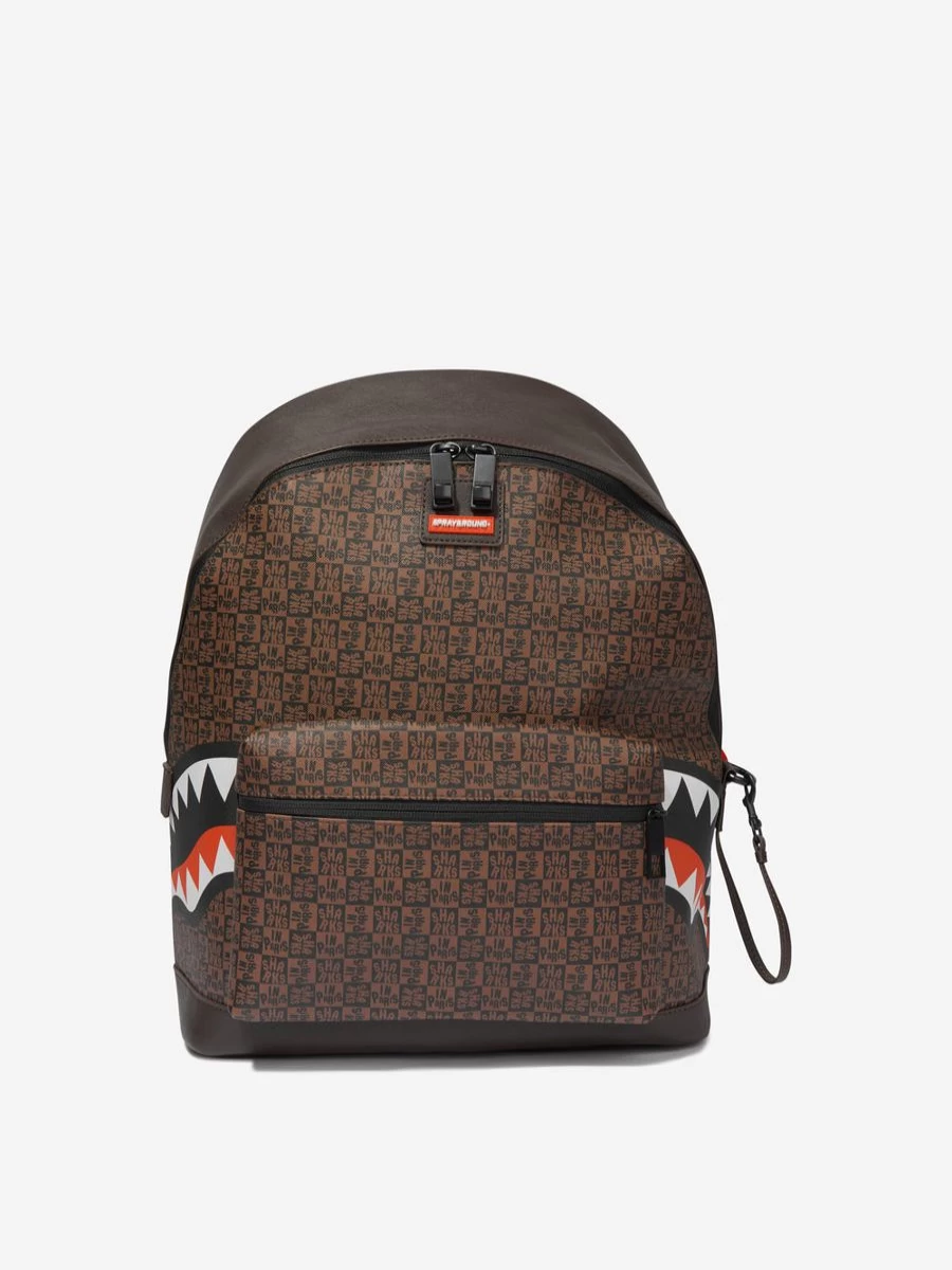 Sprayground Boys Sharks In Paris Check Emperor Backpack - Brown Kids School Bag