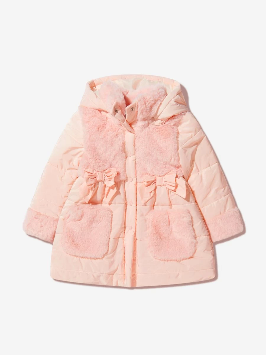 Patachou Girls' Faux Fur Trim Hooded Coat - Warm Winter Jacket for Girls
