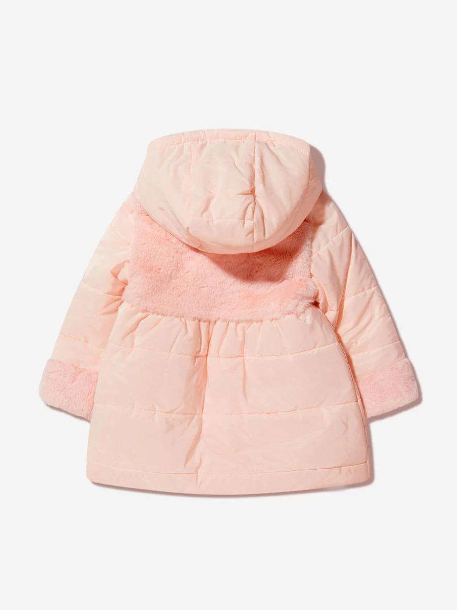 Patachou Girls' Faux Fur Trim Hooded Coat - Warm Winter Jacket for Girls