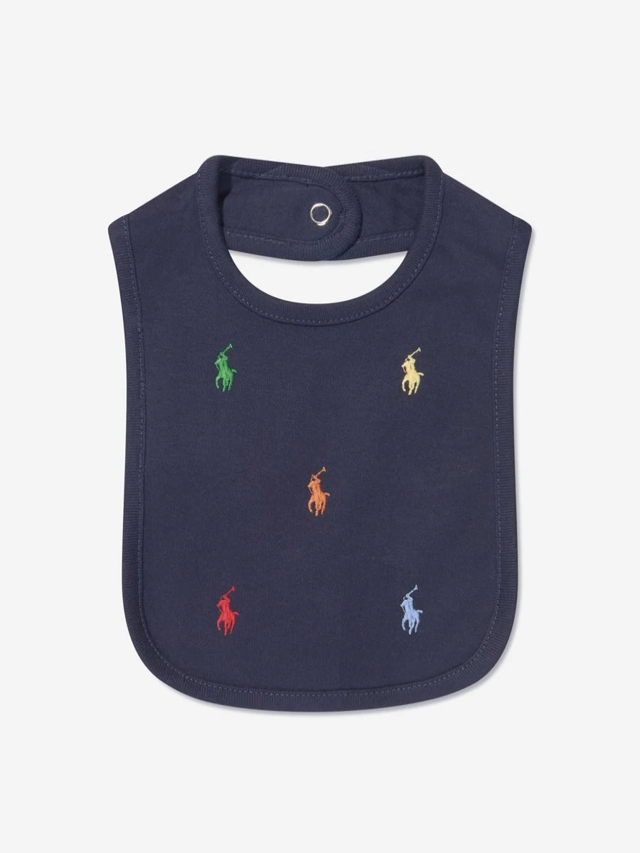 Ralph Lauren Kids Navy Blue Logo Embroidered Baby Boy Bib