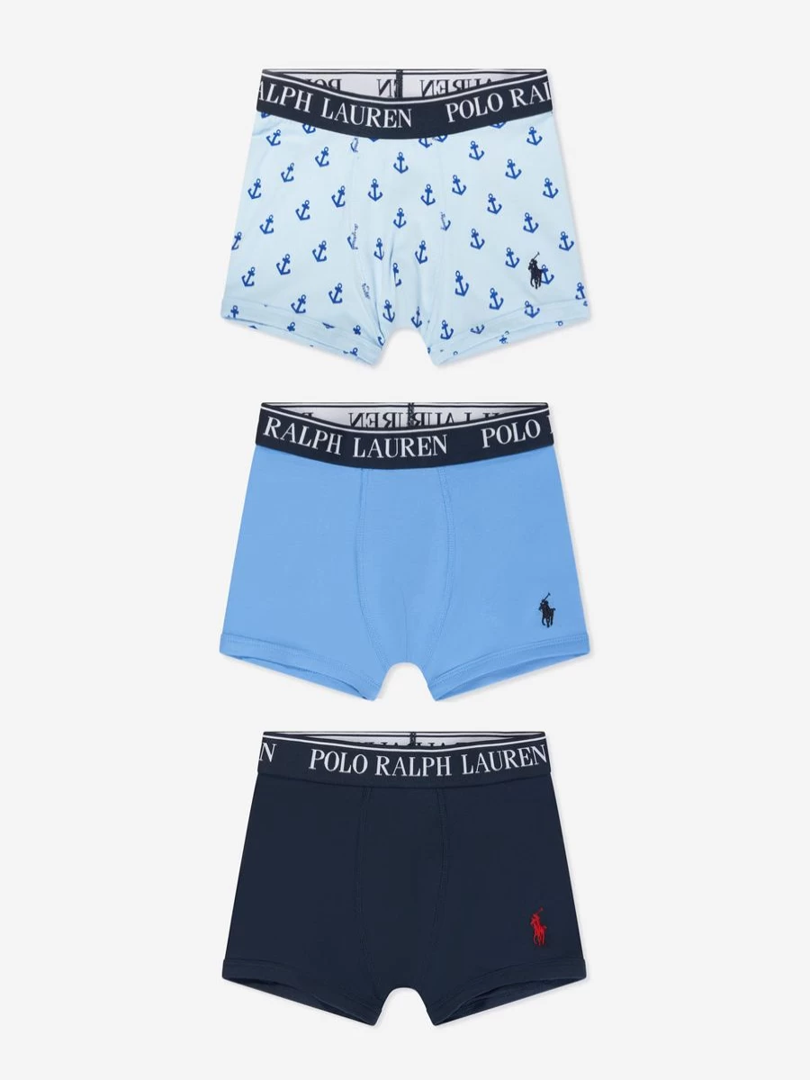 Ralph Lauren Kids Boys' 3-Pack Cotton Boxer Shorts - Comfortable Blue Underwear Set
