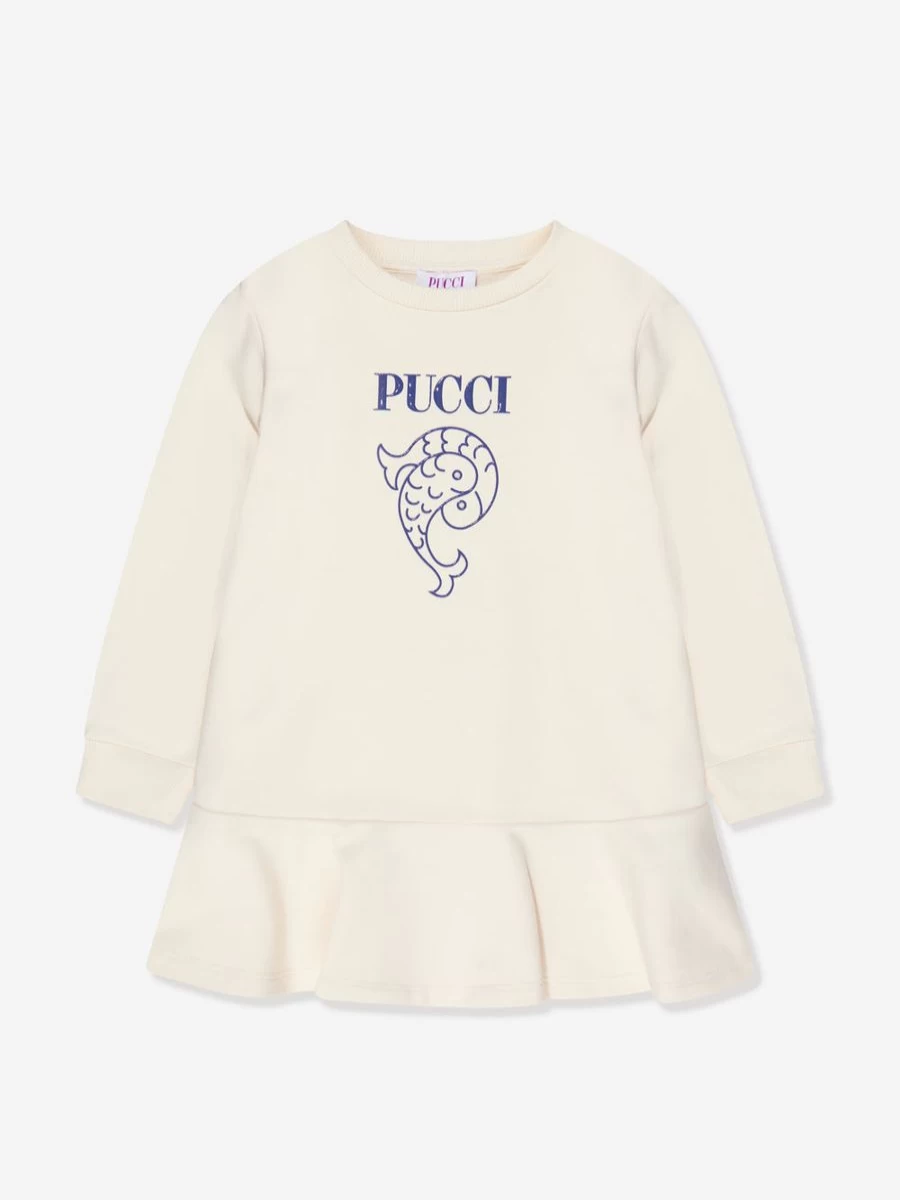 Emilio Pucci Teen Girls Ivory Logo Jersey Dress