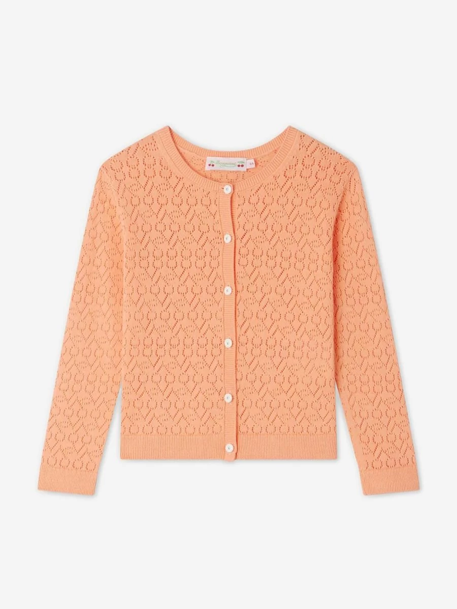 Bonpoint Girls Orange Cherry Cardigan - Stylish Knit Sweater for Kids