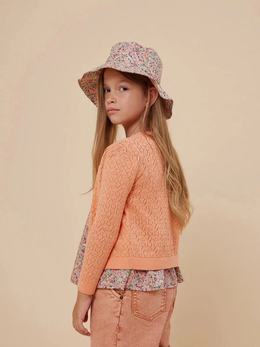 Bonpoint Girls Orange Cherry Cardigan - Stylish Knit Sweater for Kids