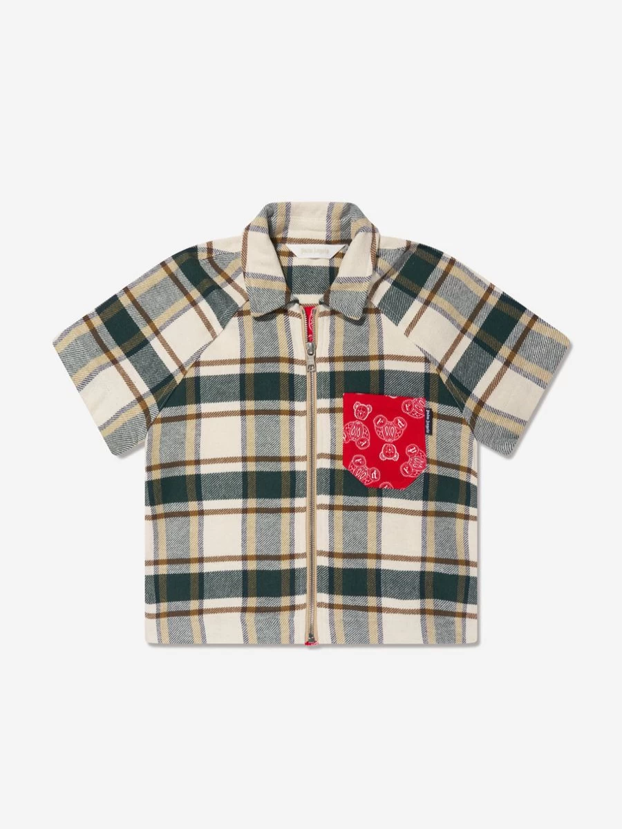 Palm Angels Teen Boys Green Checkered Bear Paisley Button-Up Shirt