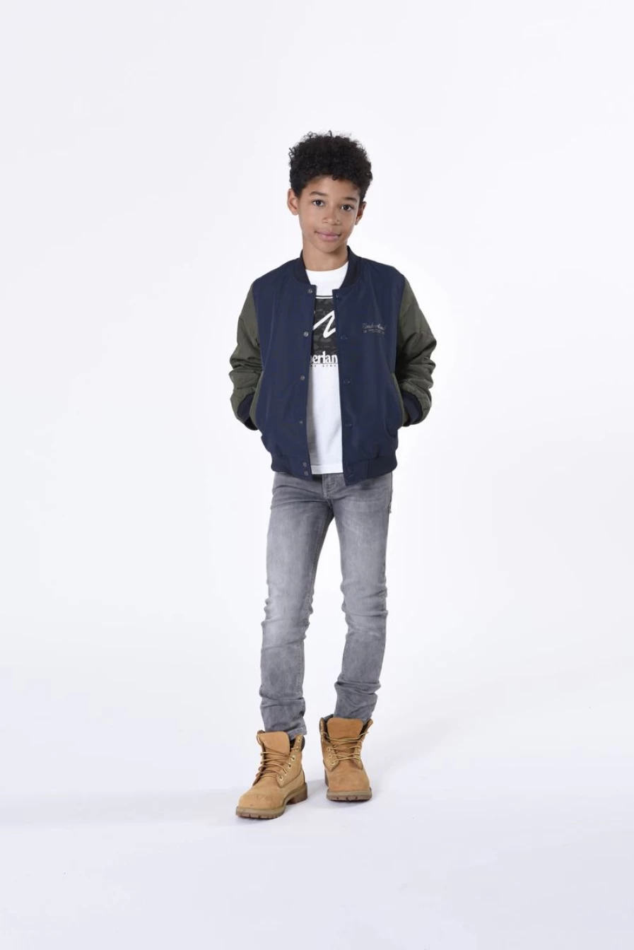 Timberland Boys Navy Logo Bomber Jacket – Lightweight Water-Resistant Outerwear for Kids