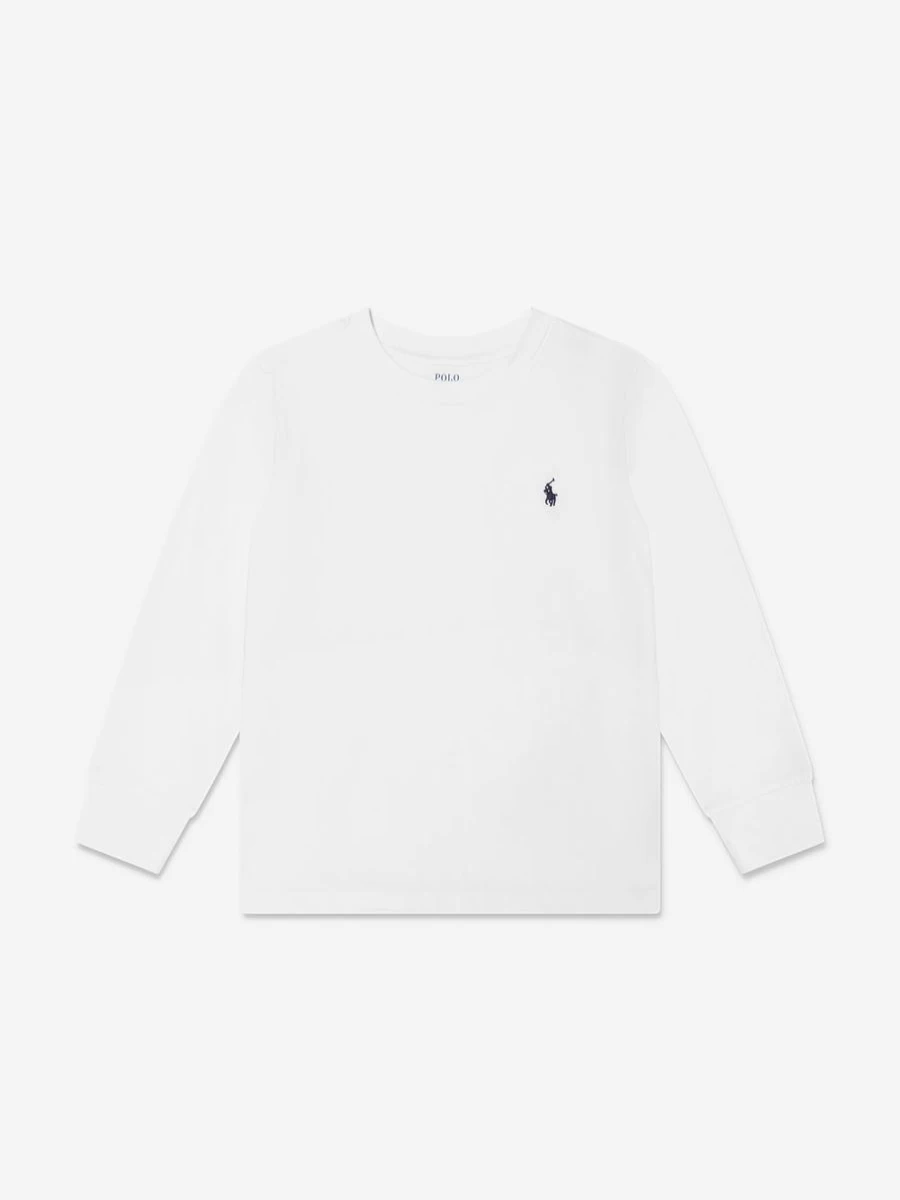 Ralph Lauren Kids Boys White Long Sleeve Cotton T-Shirt - Classic Fit Casual Top