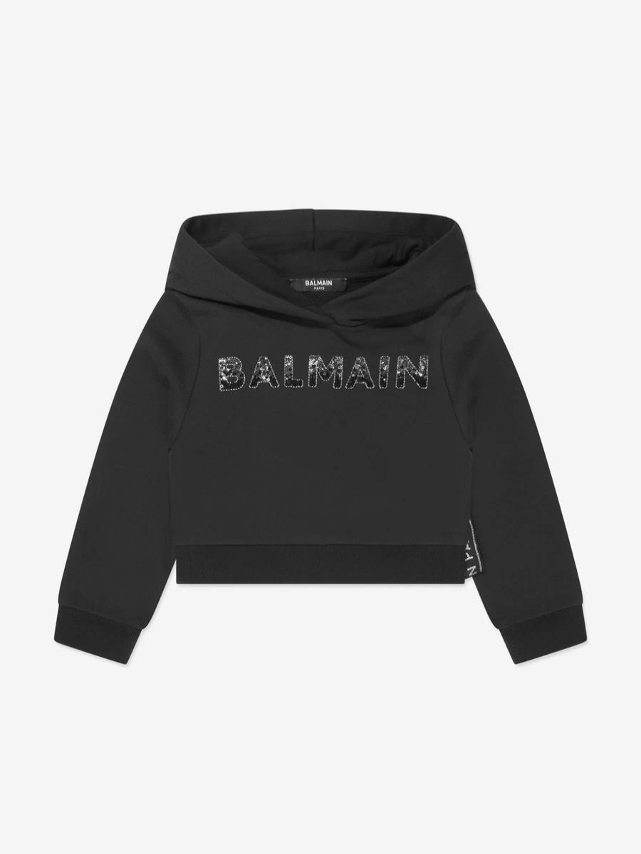 Balmain Teen Girls Black Logo Hoodie for Stylish Comfort