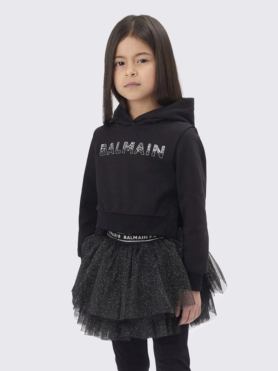 Balmain Teen Girls Black Logo Hoodie for Stylish Comfort