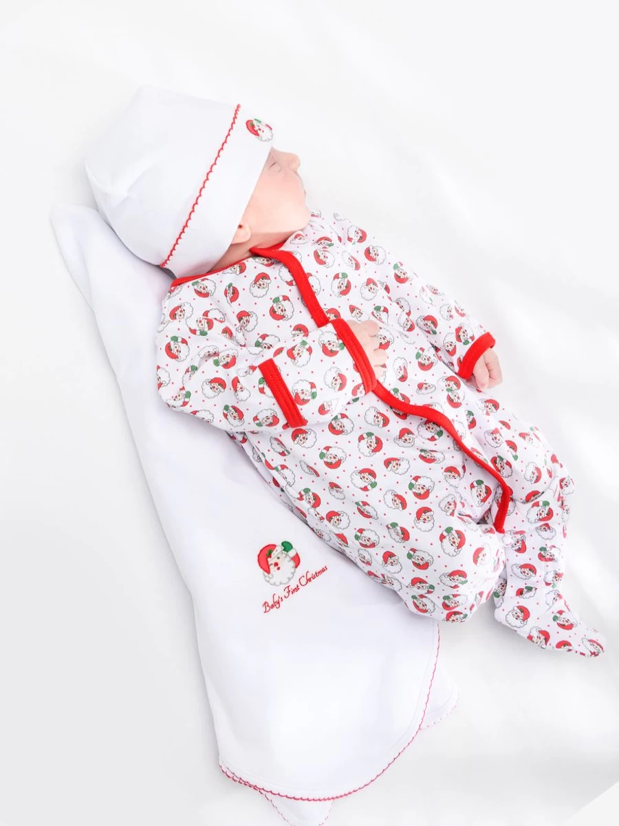 Magnolia Baby White Santa Winking Receiving Blanket for Newborns