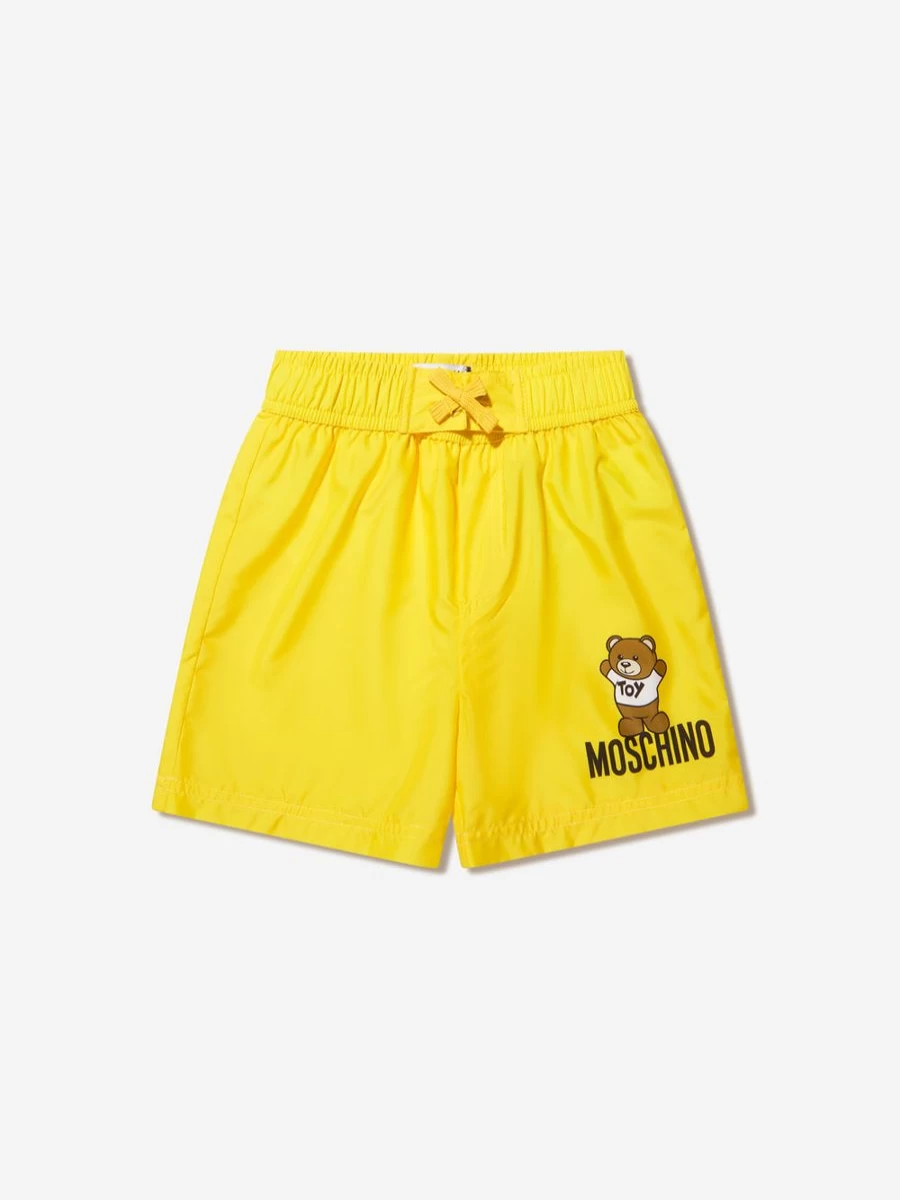 Moschino Kids Boys Yellow Teddy Bear Logo Swim Shorts for Summer Beach