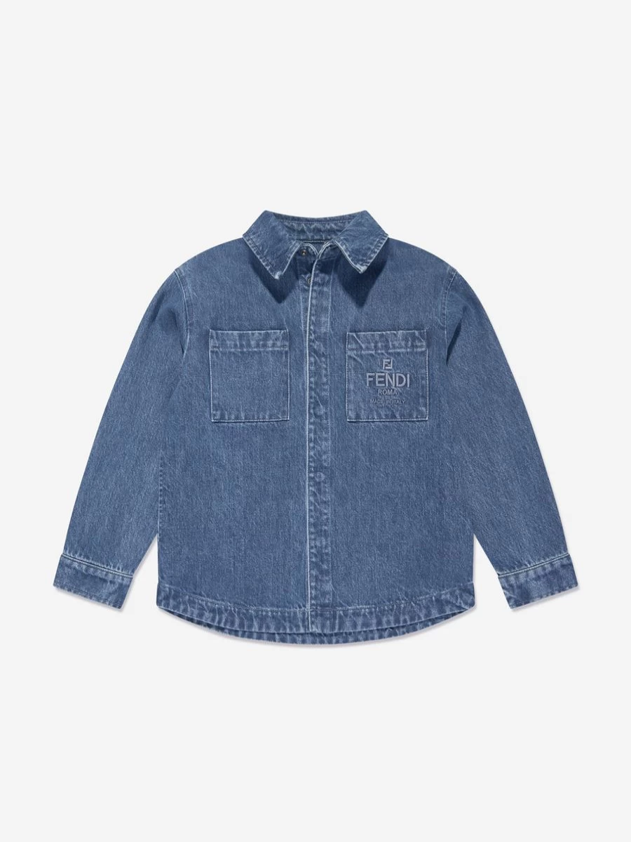 Fendi Kids Teen Blue Denim Overshirt with FF Logo