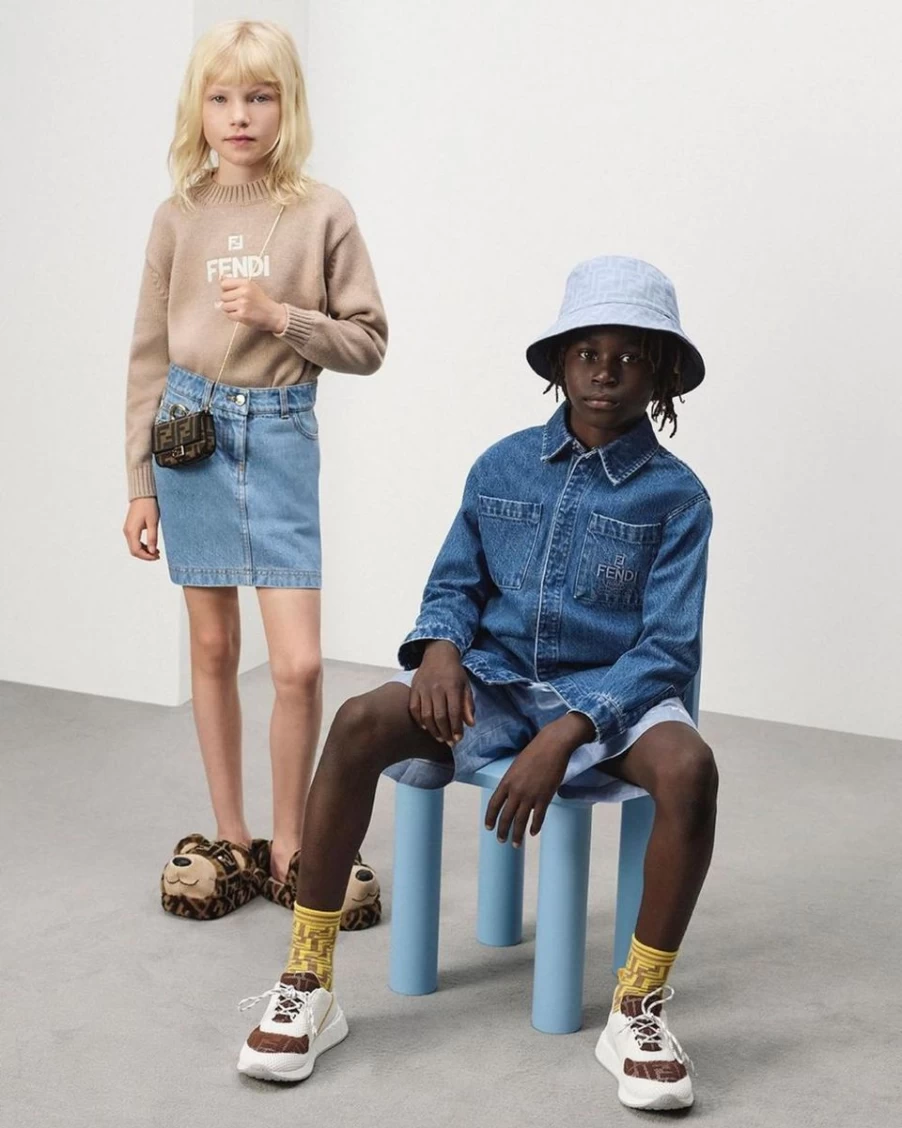 Fendi Kids Teen Blue Denim Overshirt with FF Logo