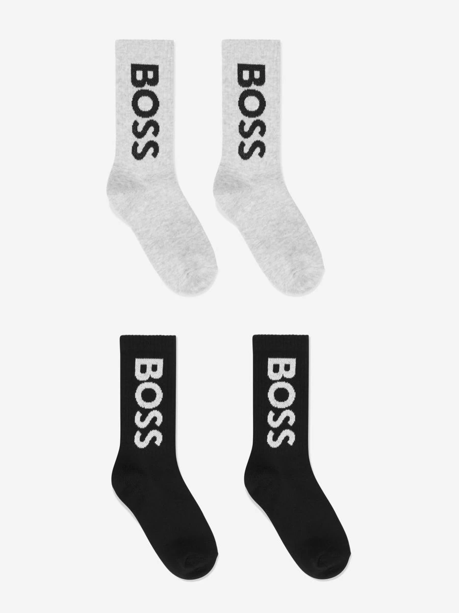 BOSS Boys' Black Socks Set - Premium Cotton Athletic Socks for Kids