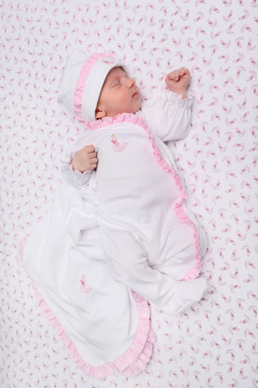 Magnolia Baby Girls White Swan Embroidered Cross Ruffle Babygrow - Soft & Elegant Newborn Romper