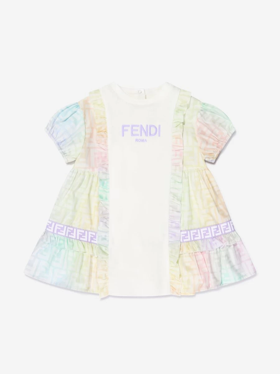 Fendi Kids Baby Girls Metaverse Logo Multicolor Dress | Stylish Designer Outfit for Infants