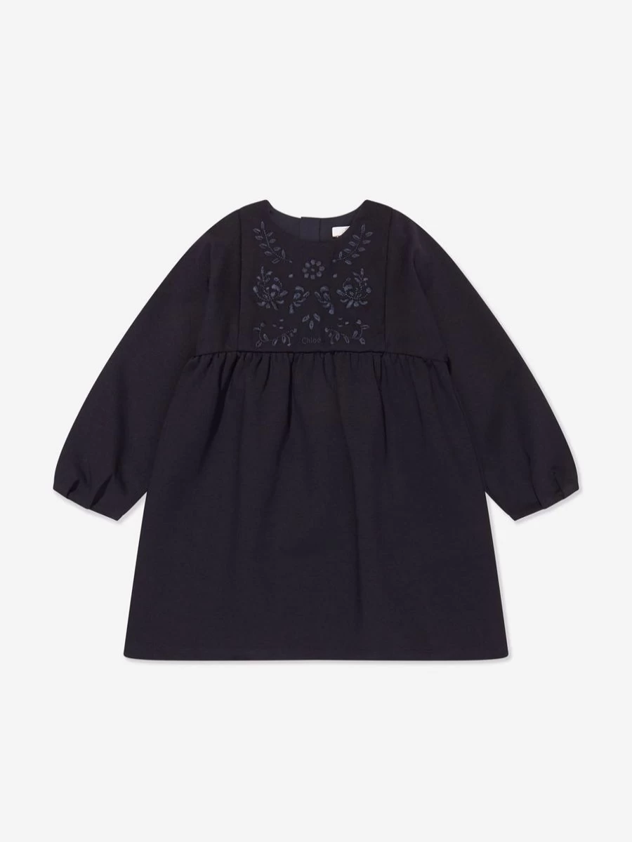 Chloé Teen Navy Embroidered Milano Dress for Girls