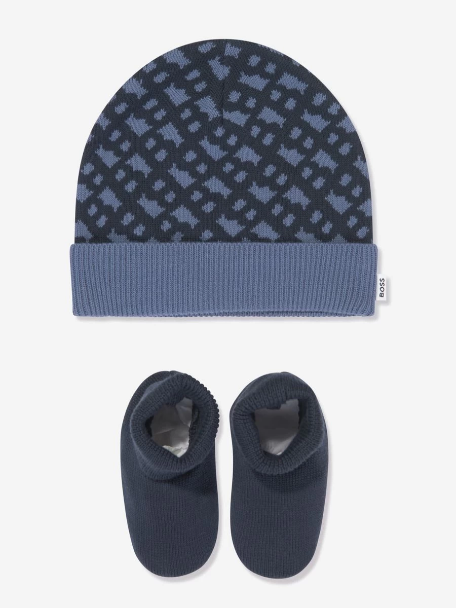 BOSS Baby Boys Navy Hat & Slipper Socks Gift Set - Soft & Cozy Winter Essentials