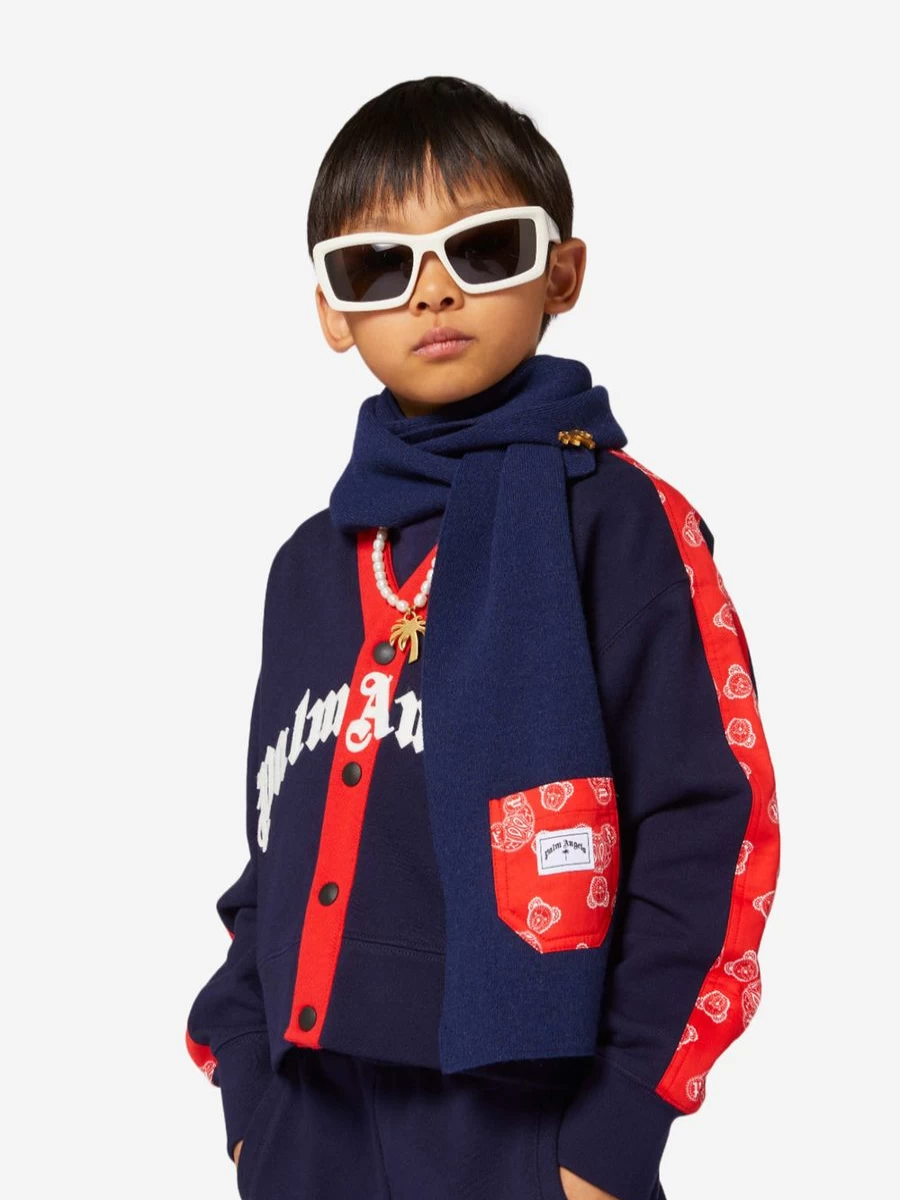 Palm Angels Teen Boys Navy Paisley Bear Logo Cardigan Sweater