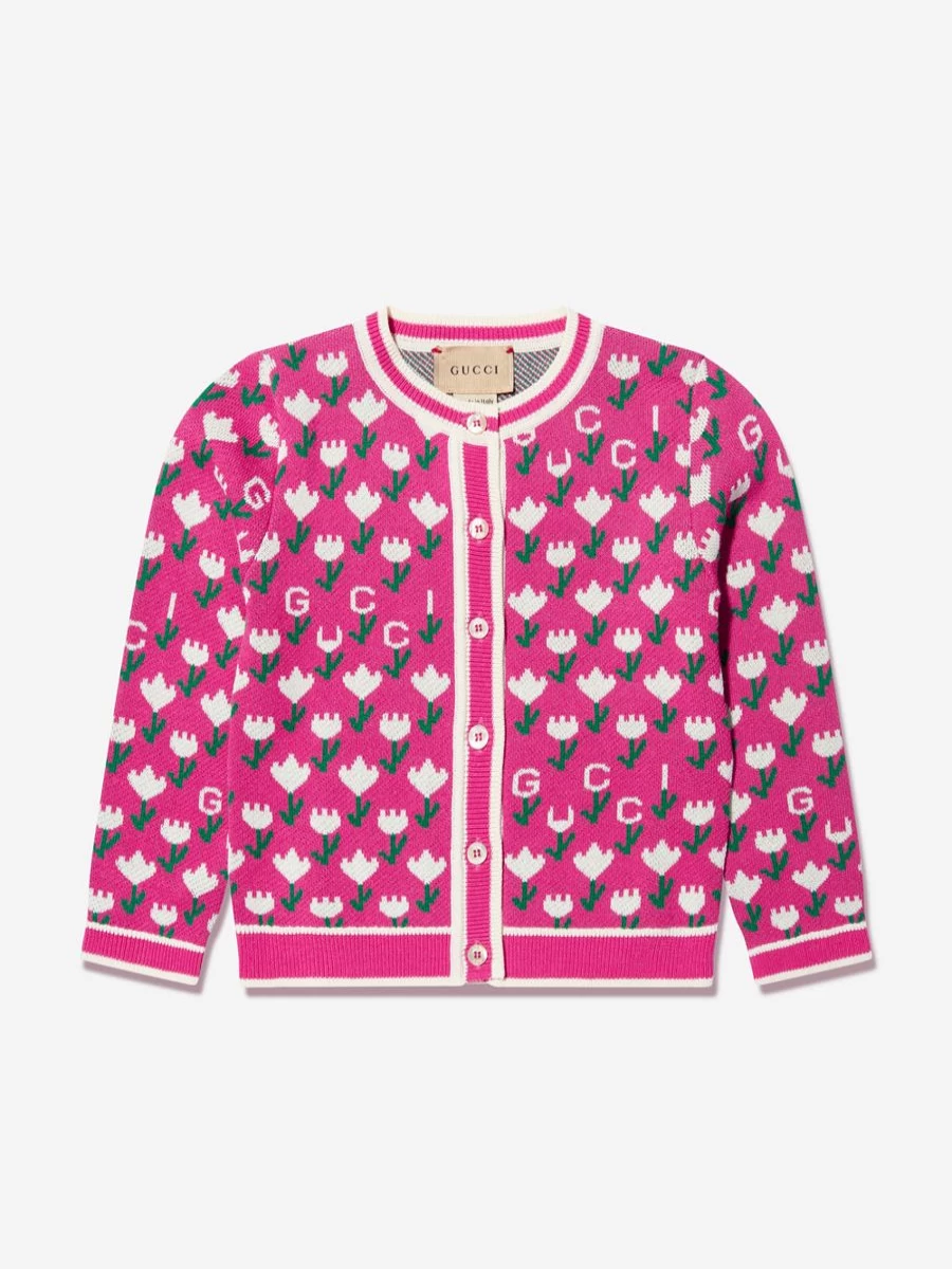 Gucci Kids Baby Girls Pink Knitted Logo Cardigan Sweater