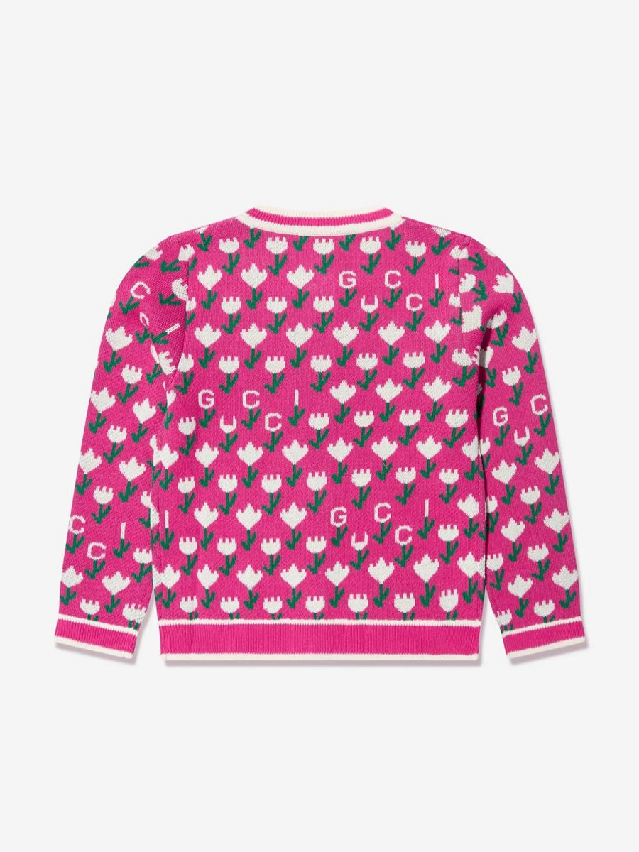 Gucci Kids Baby Girls Pink Knitted Logo Cardigan Sweater