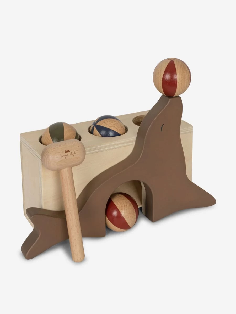 Konges Slojd Baby Sea Lion Wooden Hammer Toy - Multicolor Montessori Learning Game for Toddlers (20.6cm)