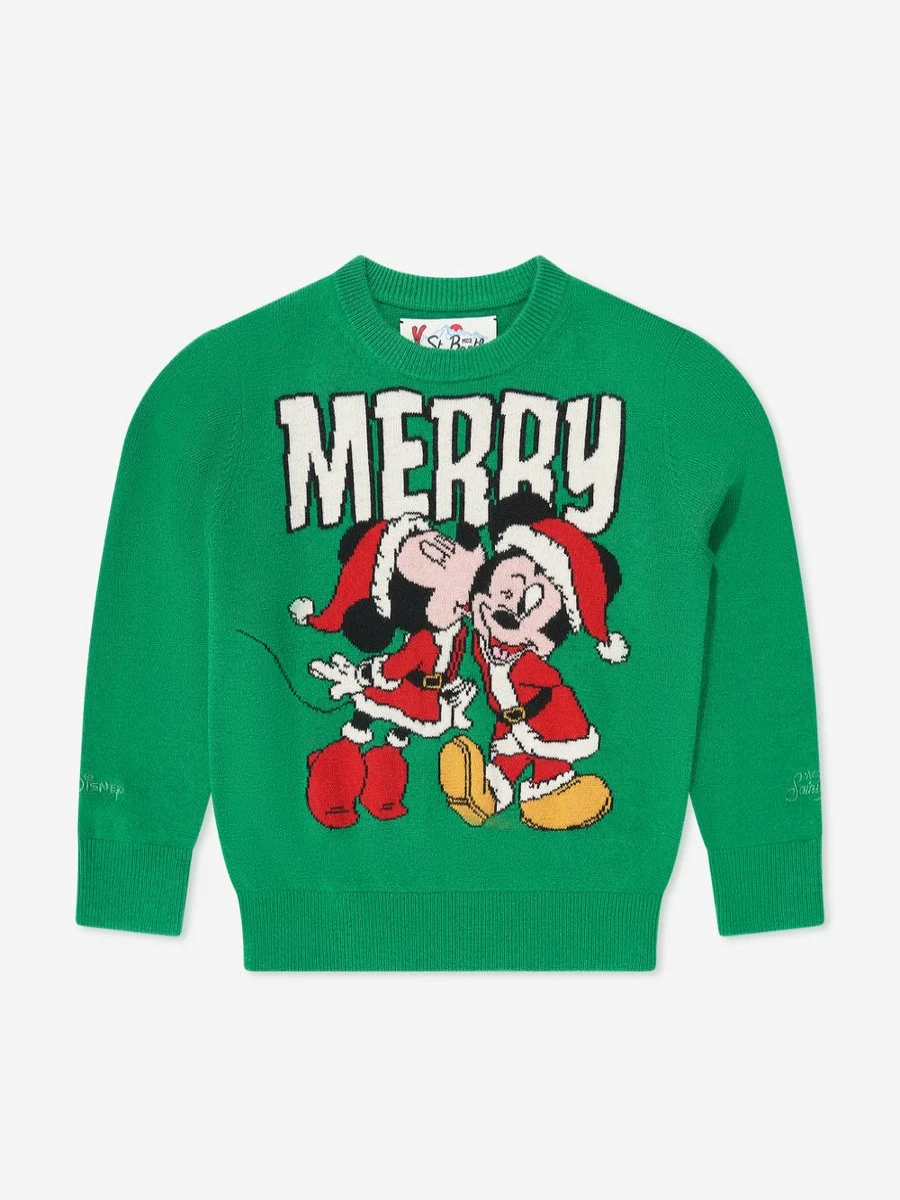 MC2 Saint Barth Boys Mickey & Minnie Christmas Sweatshirt - Green Holiday Pullover