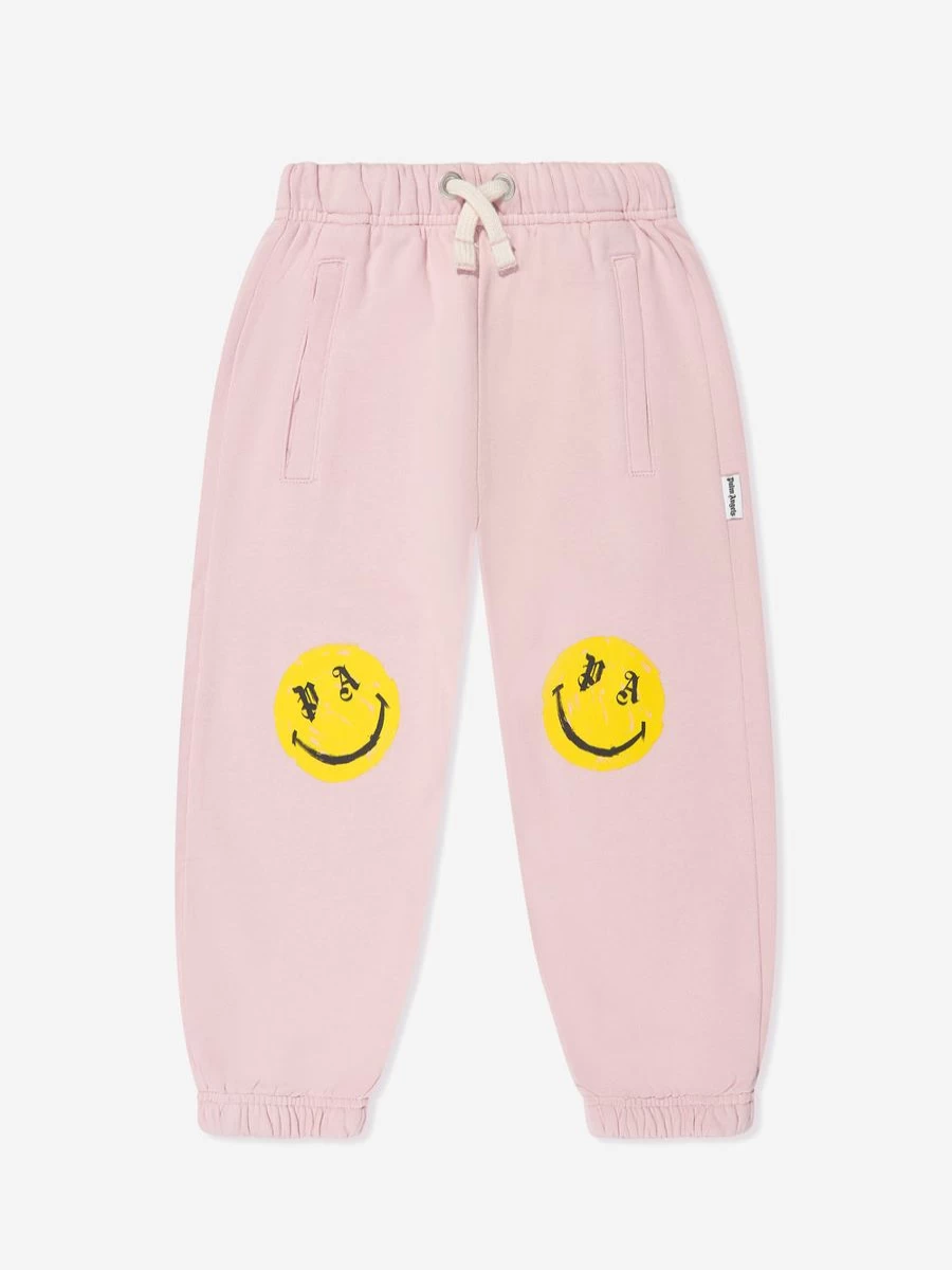 Palm Angels Teen Girls Pink Smiley Face Brush Joggers Casual Pants