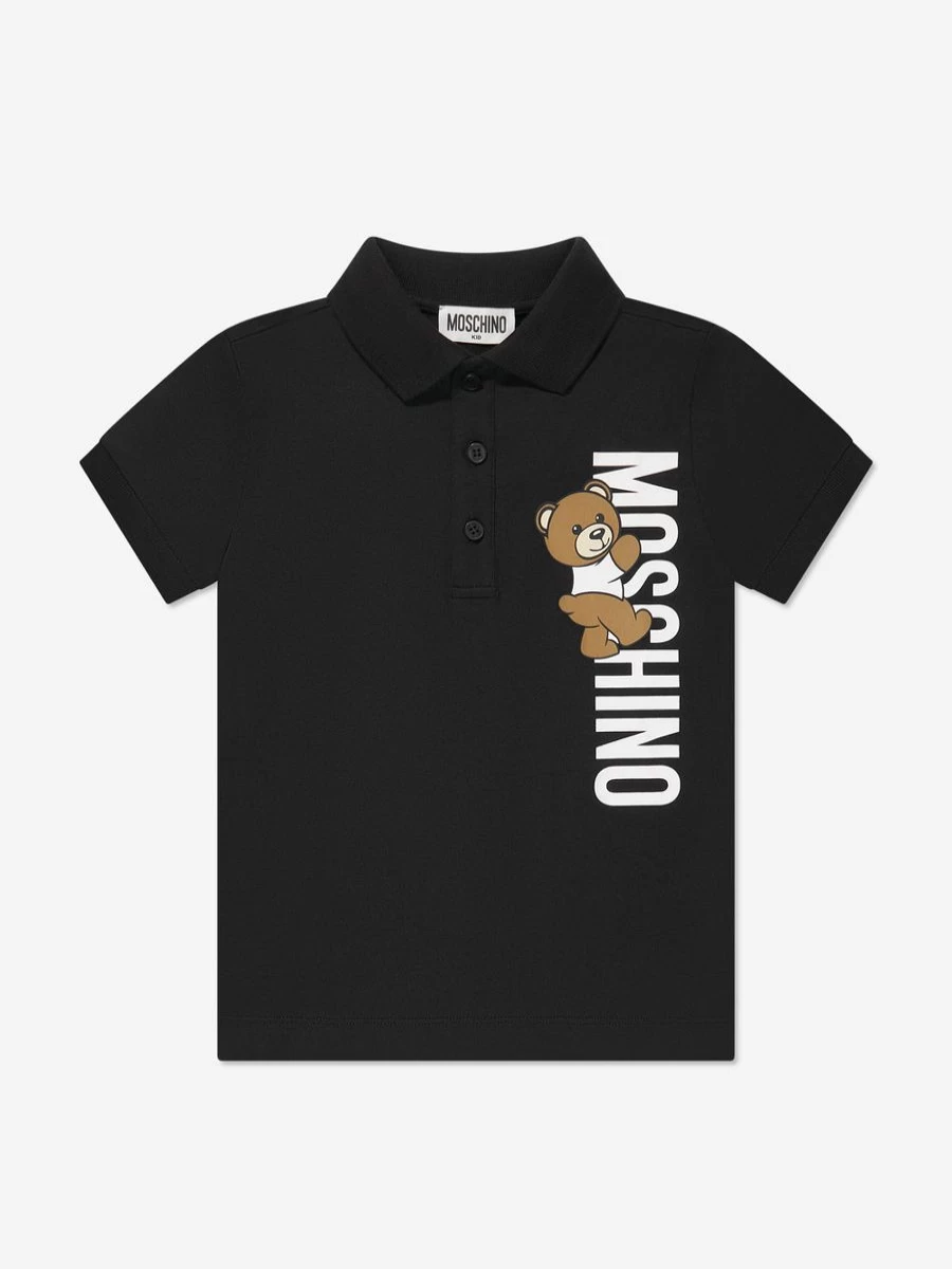 Moschino Kids Boys Black Teddy Bear Logo Polo Shirt