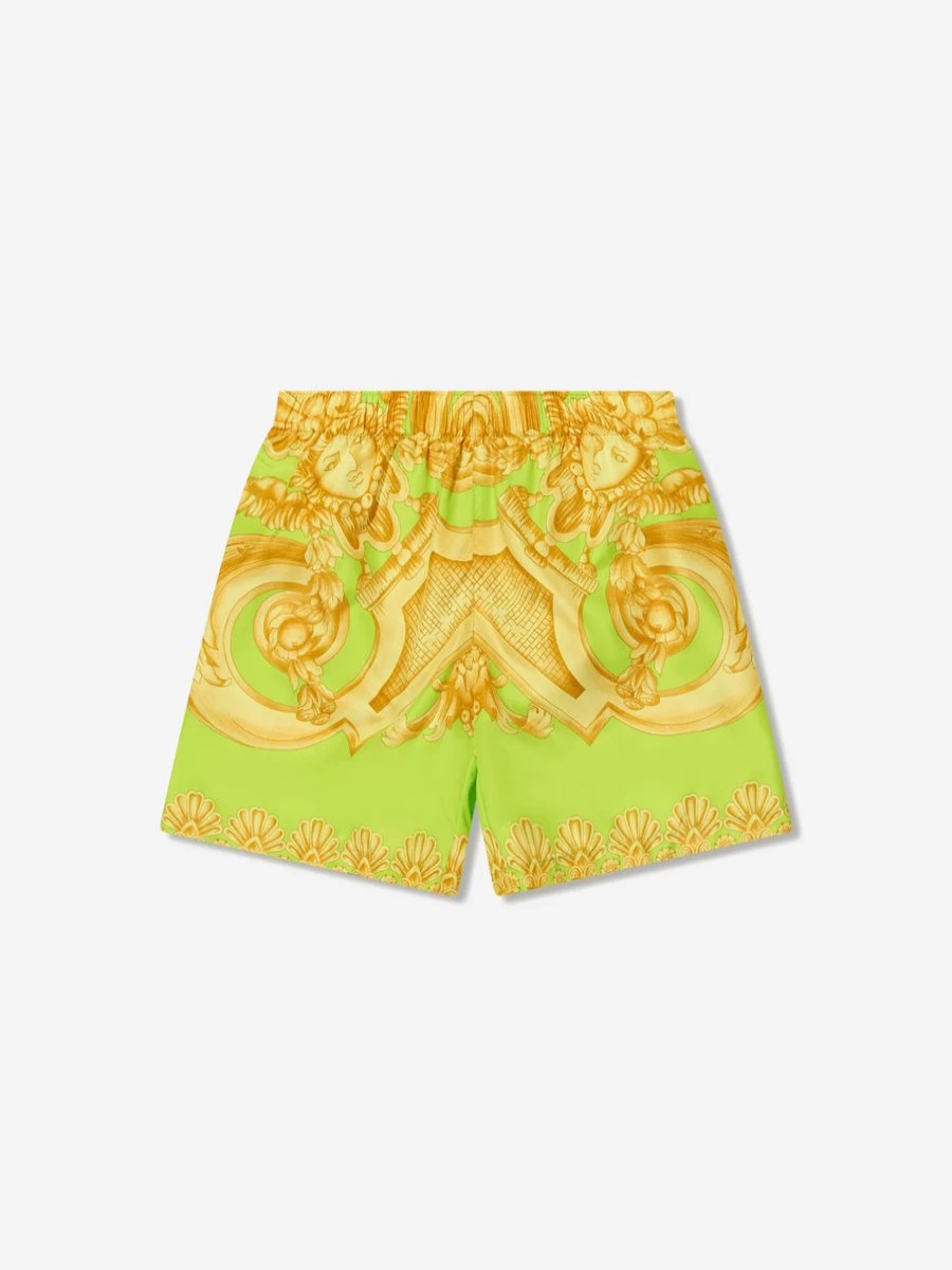 Versace Boys' Barocco Print Swim Shorts in Lime Green