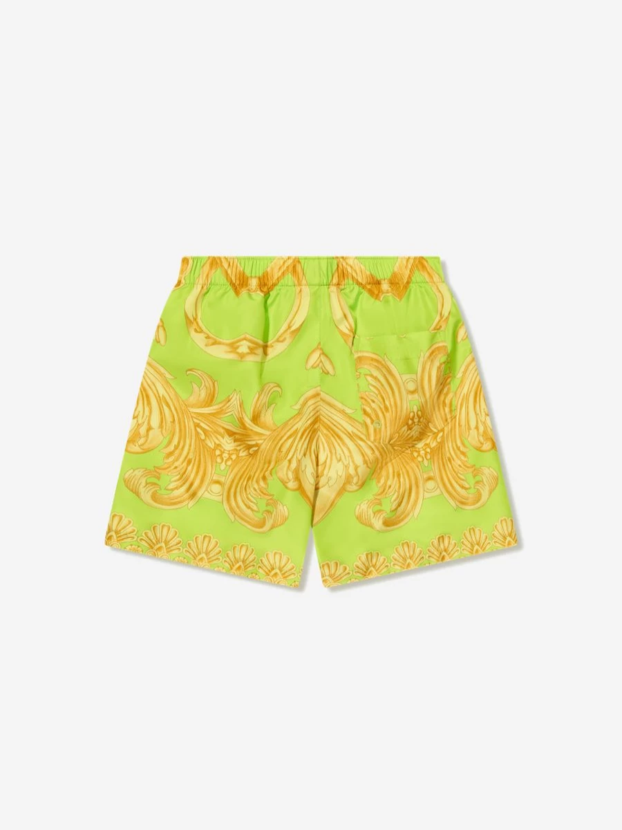 Versace Boys' Barocco Print Swim Shorts in Lime Green