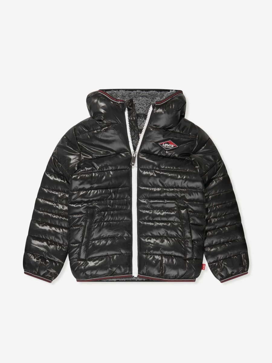Levi's Boys Sherpa-Lined Black Puffer Jacket – Warm Winter Coat for Kids
