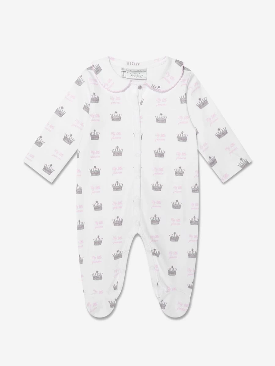 Rachel Riley White Crown Print Babygrow for Girls - Elegant Newborn Baby Girl Outfit