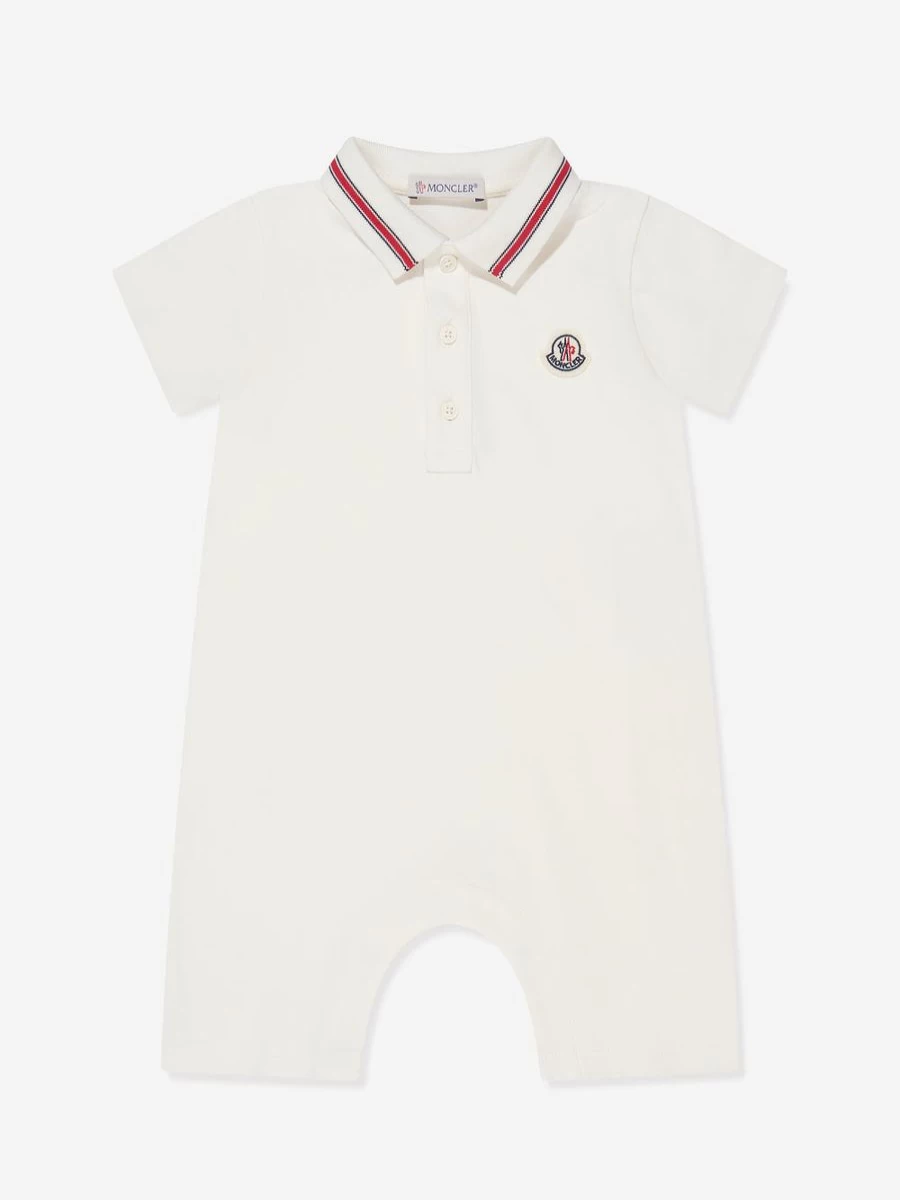 Moncler Enfant Baby Boys White Polo Romper - Classic Cotton Outfit for Infant & Toddler Boys