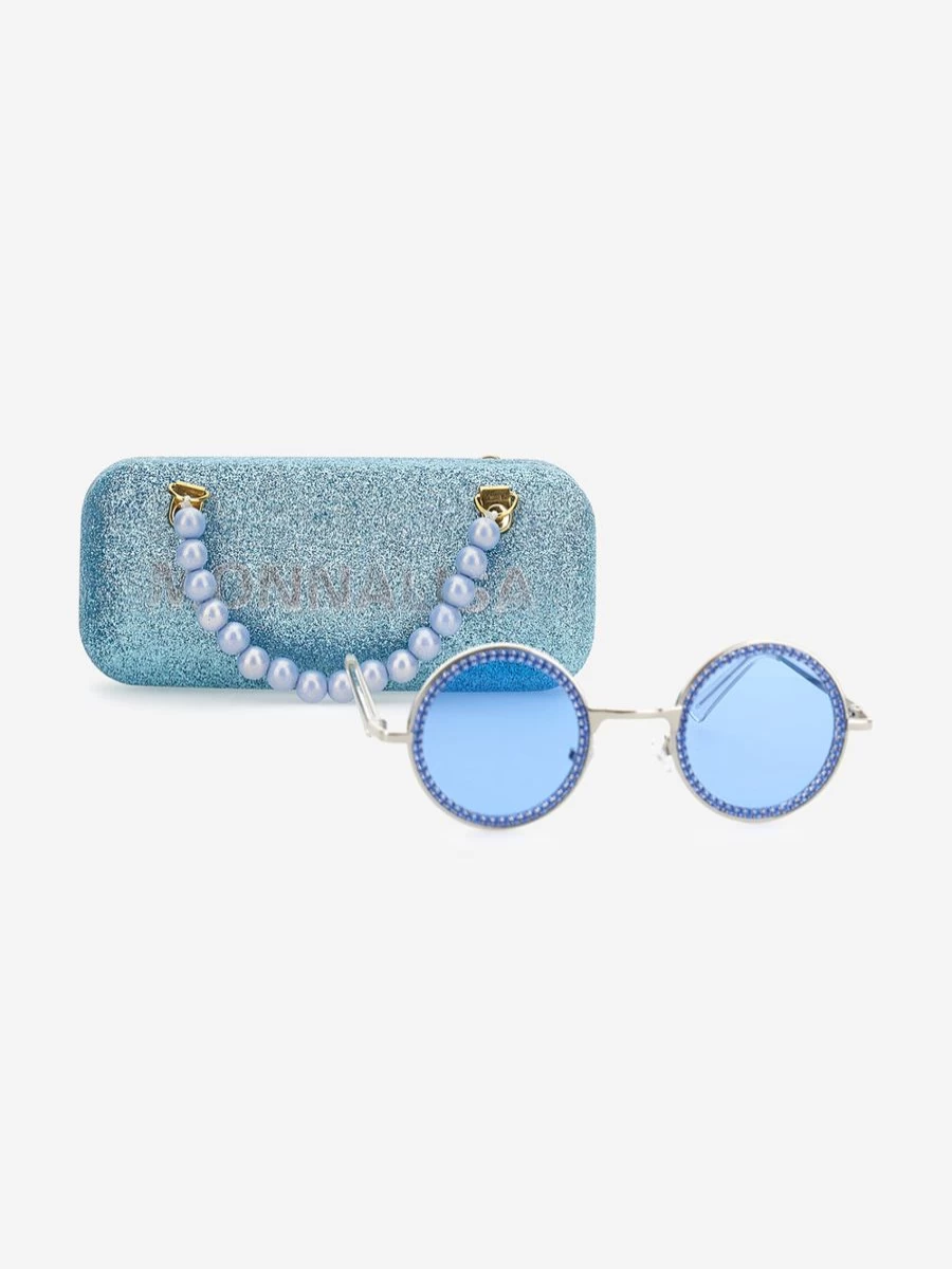 Monnalisa Girls Blue Rhinestone Sunglasses for Kids Stylish Sparkly Shades