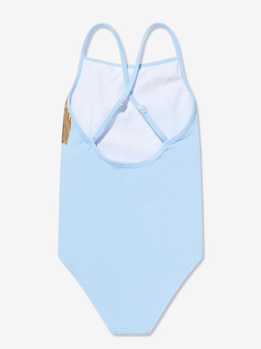 "Nessi Byrd Girls Blue Frill Criss Cross Gina Swimsuit for Kids"