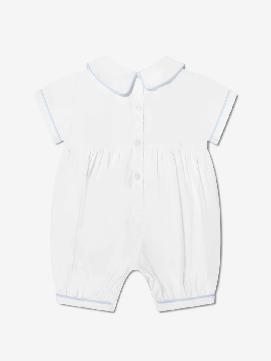 Rachel Riley Ivory Embroidered Prince Crown Romper for Baby Boys - Elegant Newborn Outfit