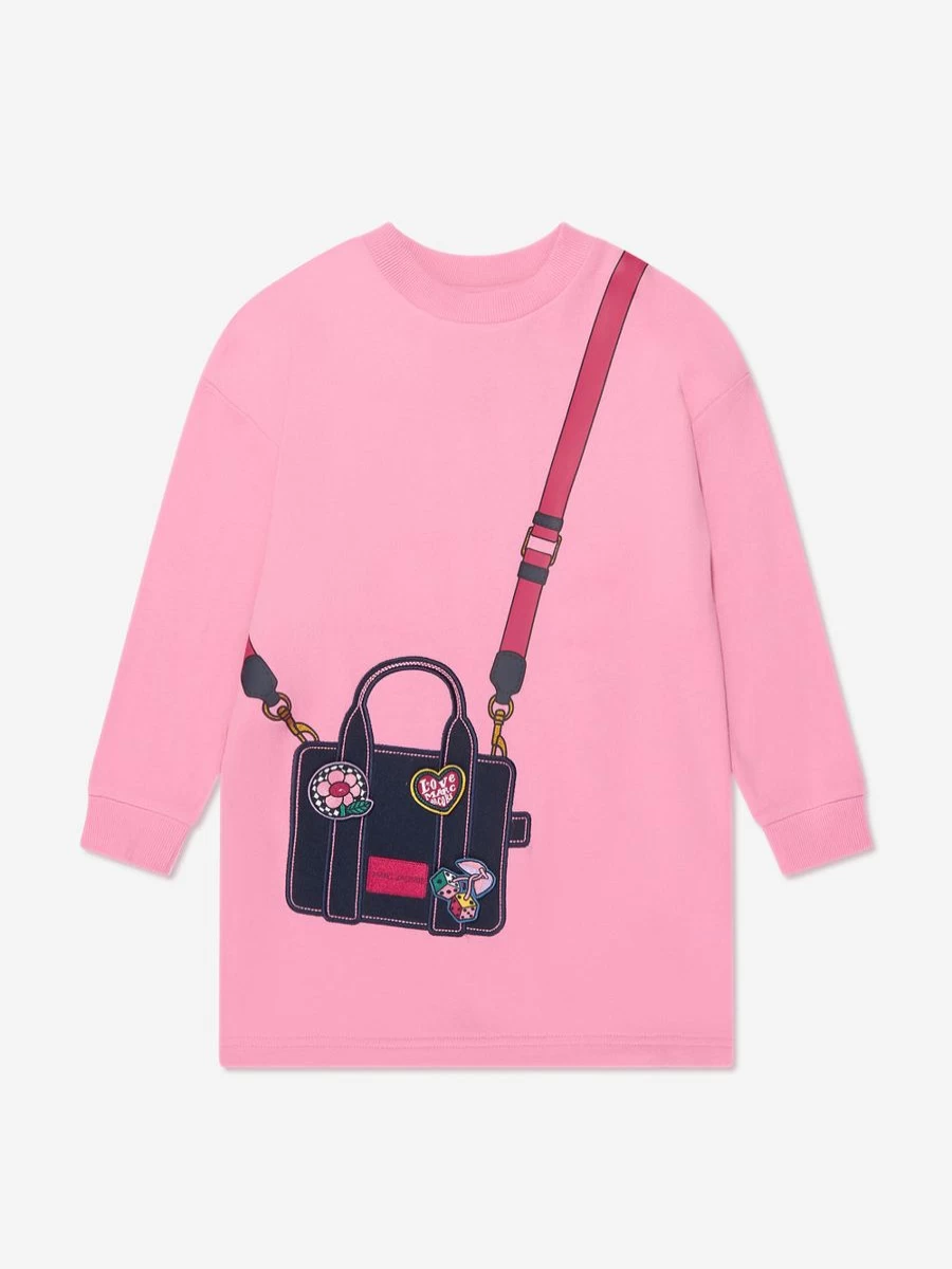 MARC JACOBS Teen Girls Pink Sweater Dress with Bag Print - Casual Knit Pullover Dress