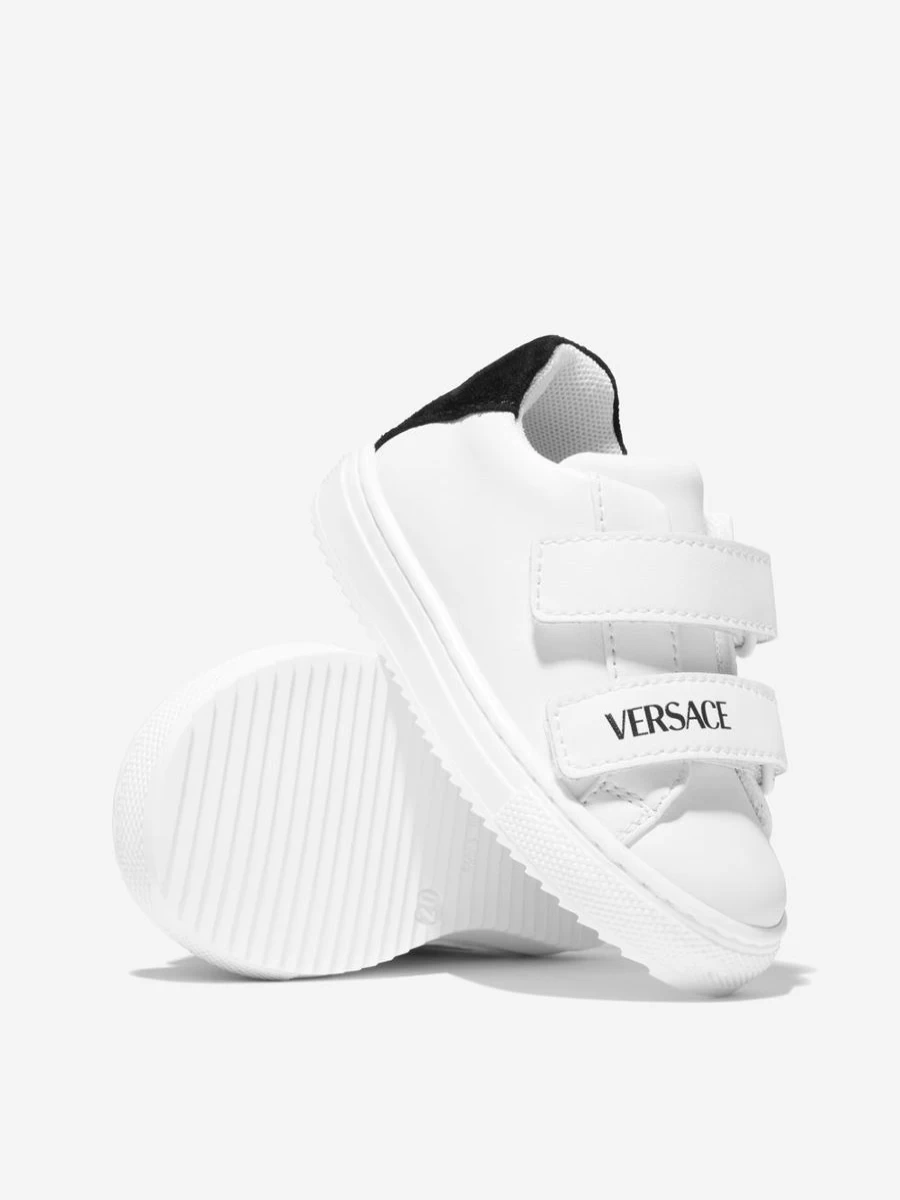 Versace Girls White Leather Velcro Sneakers for Kids