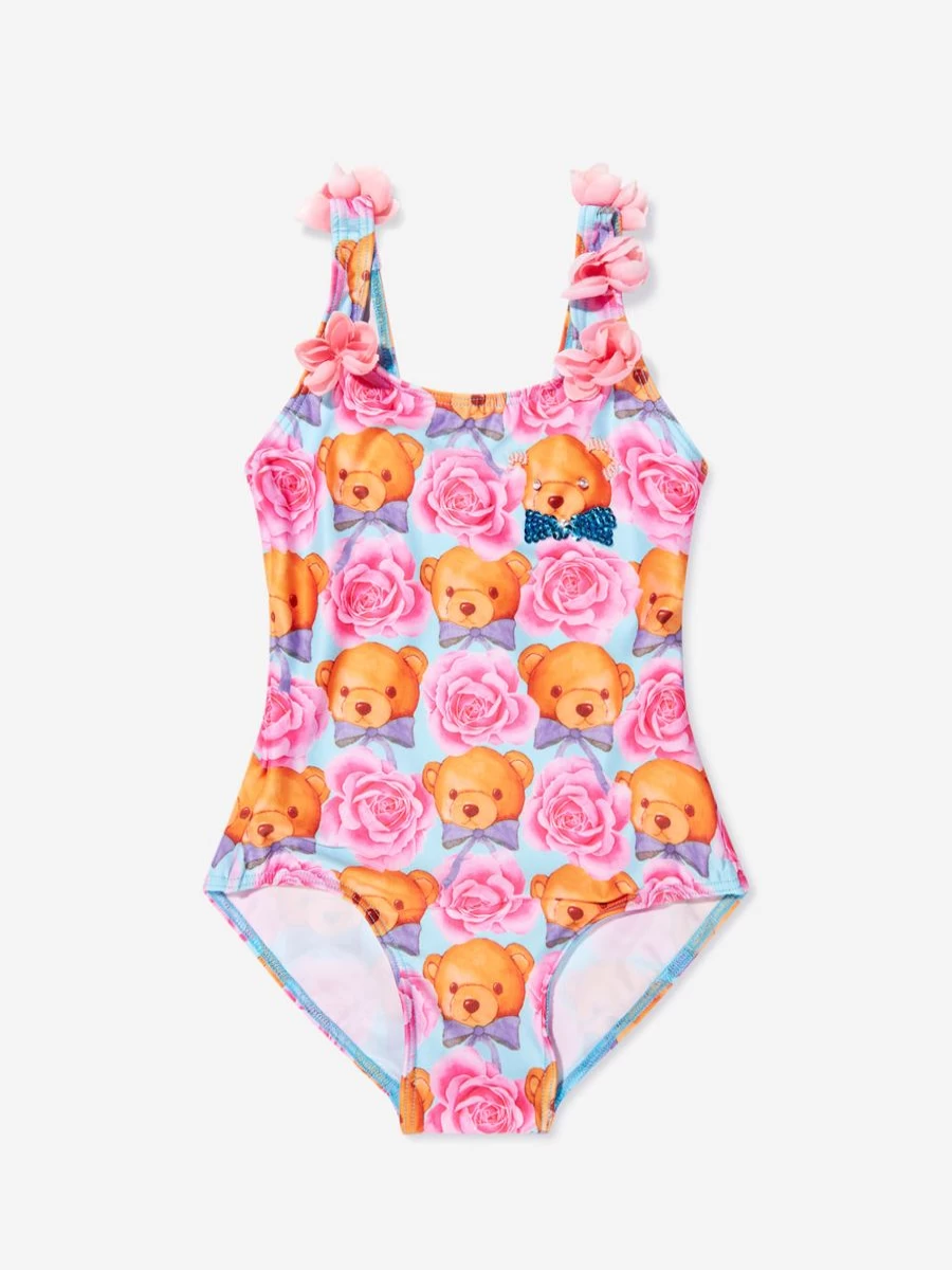 "Selini Action Baby Girls Blue Teddy & Rose Print Swimsuit"