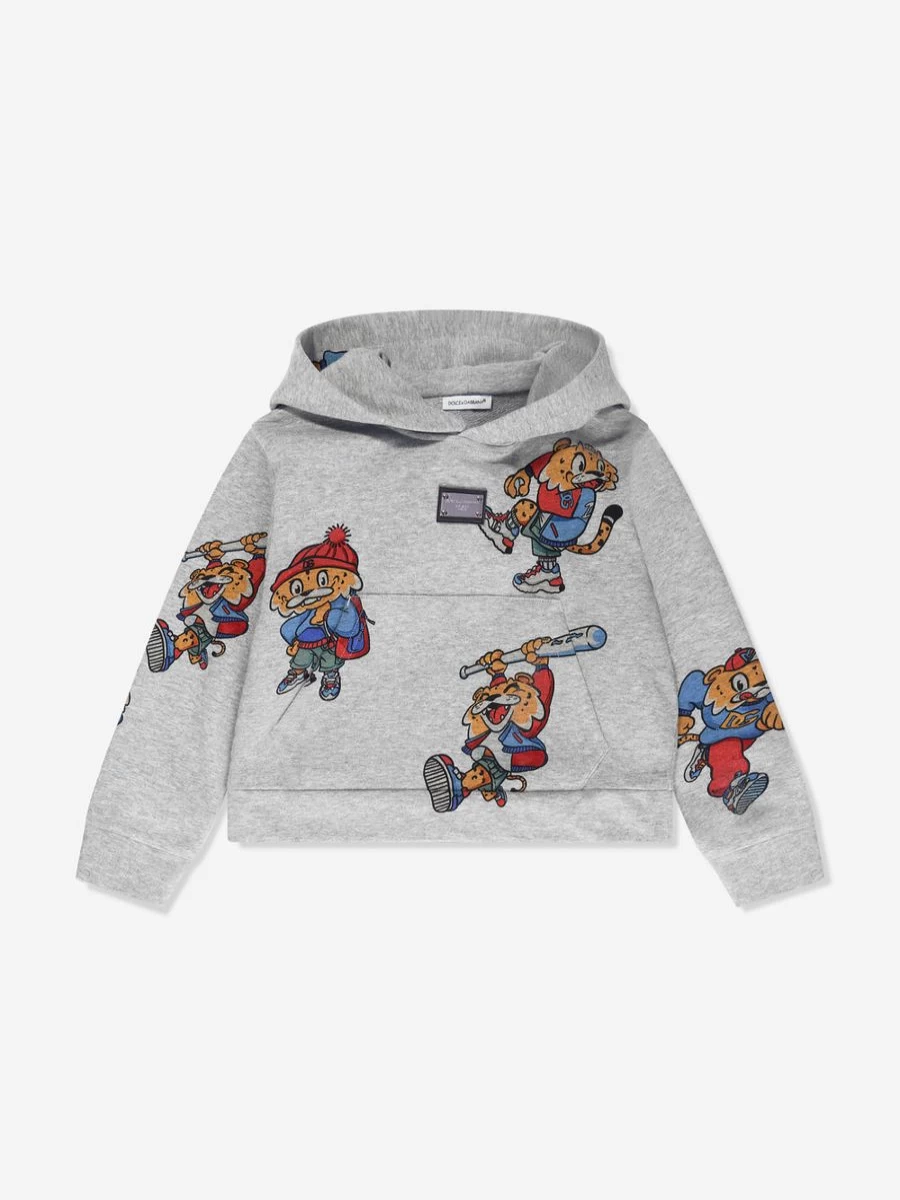 Dolce & Gabbana Kids Boys Grey Mascot Embroidered Hooded Sweatshirt
