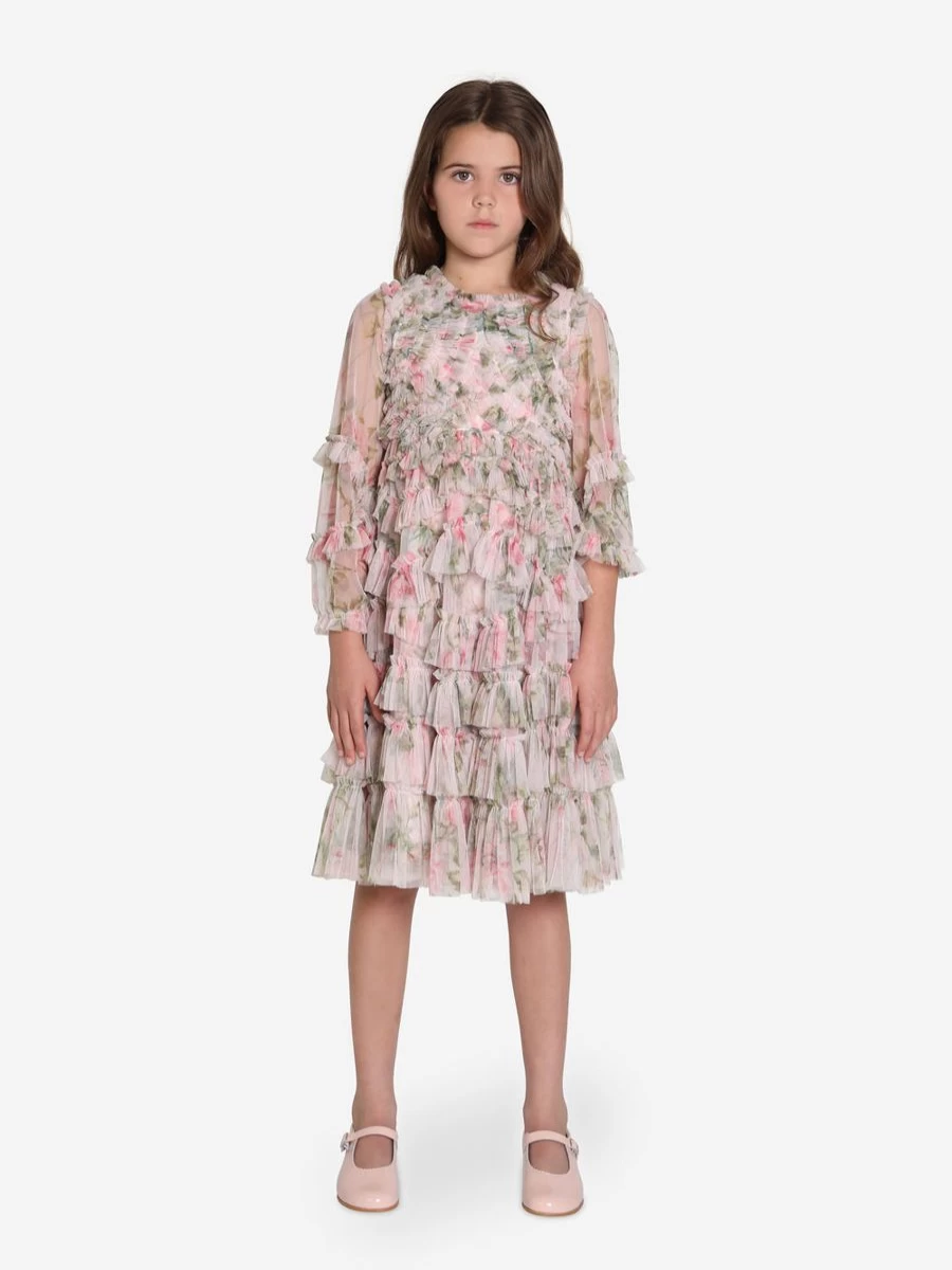 Needle & Thread Girls Pink English Rose Ruffle Dress for Children